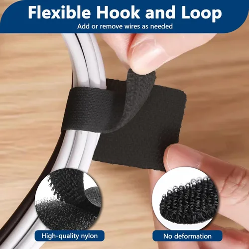 Miniatura 6 de Abnii 50 PIEZAS Abrazaderas de Cable con Gancho y Bucle, Gestión de Cables Bajo el Escritorio, Clips de Organización de Cables Autoadhesivos
