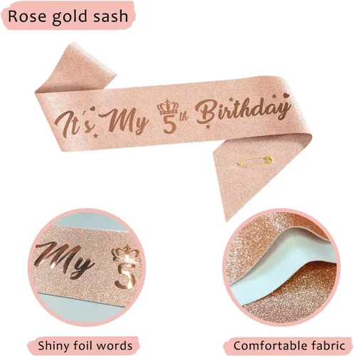 Miniatura 6 de Dulces 5 decoraciones para ella – 5 piezas de regalos incluyendo corona de 5ª tiara, banda, decoración de pasteles, globos, velas – regalos