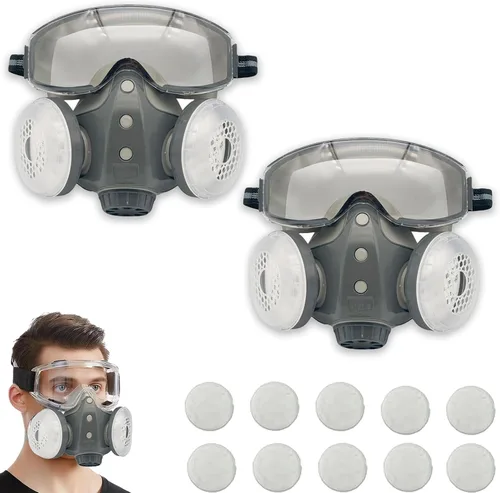 Miniatura 8 de Máscara respiradora integrada a prueba de polvo, máscara respiradora reutilizable de cara completa con filtros, estabilidad de comodidad ajustable 1