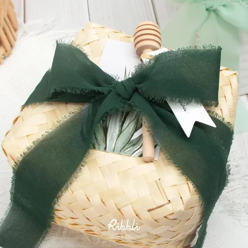 Miniatura 5 de Ribbli - Cinta de gasa de seda de chifón verde bosque, de 1.5 pulgadas x 30 yardas - Hecha a mano, con flecos, para invitaciones de boda, envolver