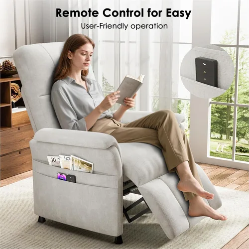 Miniatura 6 de AMADA HOMEFURNISHING Silla reclinable eléctrica para adultos, silla reclinable de felpilla moderna ajustable con bolsillos laterales, control