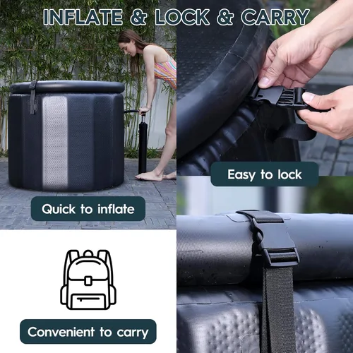 Miniatura 6 de AWEMUFA Tina de inmersión fría para atletas, bañera de hielo inflable de 100 galones, compatible con enfriadores de agua, tinas de hielo portátiles