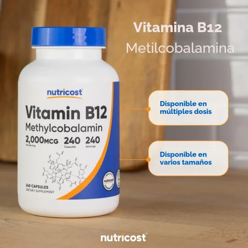 Miniatura 6 de Vitamina B12, 0.00007 oz, 240 cápsulas, Nutricost