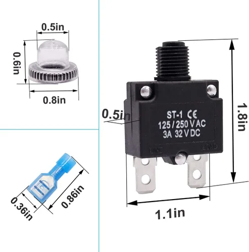 Miniatura 2 de mxuteuk 5 interruptores automáticos de 3 amperios con botón de reinicio manual de 125/250 V CA 32 V CC, interruptor protector de sobrecarga
