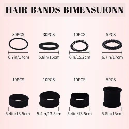 Miniatura 3 de 110 ligas negras para el cabello de varios estilos para mujeres, ligas elásticas para el cabello sin daños, soporte para cola de caballo