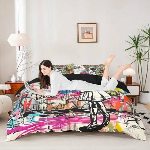 Miniatura 11 de Homewish Theater Cinema Poster Duvet Cover Set Twin Size,Retro Movie Bedding Sets 2Pcs for Kids Girls Boys Teens Room Decor,Popcorn Comforter Cover