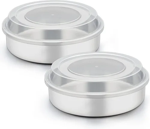 TeamFar Molde para pasteles de 8 pulgadas, moldes redondos de acero inoxidable con tapas, saludable y resistente, apto para lavavajillas y fácil de