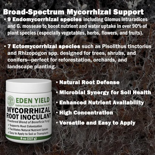 Miniatura 4 de Inoculante micorrícico de Eden Yield - Potenciador orgánico de raíces en polvo de micorrizas para plantas y suelo - Endomicorriza y hongos