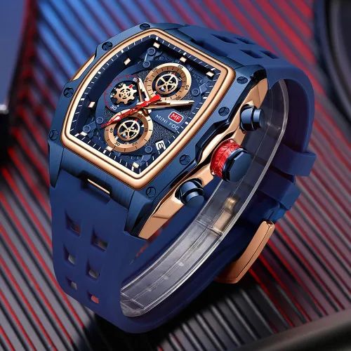 Miniatura 2 de MF MINI FOCUS Reloj de pulsera Tonneau de moda para hombre (cronógrafoimpermeableluminosocalendario) reloj de cuarzo con correa de silicona