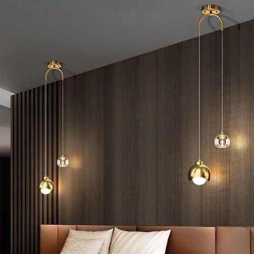 Miniatura 2 de Lámparas colgantes modernas de metal, iluminación colgante de techo de cristal de mediados de siglo, candelabros de doble cabezal para cocina, isla