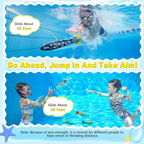 Miniatura 5 de MoKo Paquete de 10 juguetes de torpedo para piscina, 2 cohetes grandes y 8 pequeños de buceo para niños y adultos, juguetes de deslizamiento
