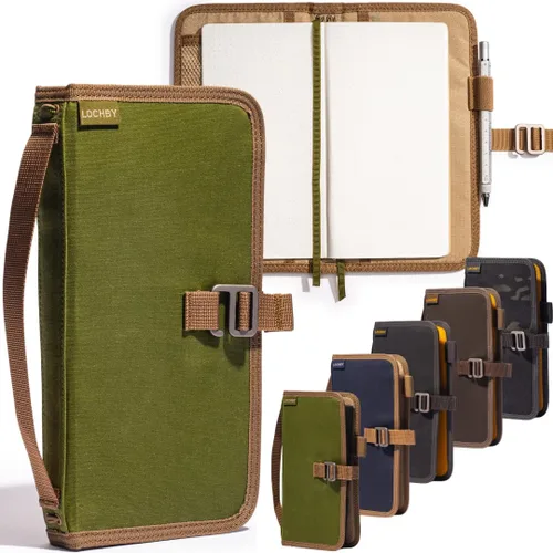 Miniatura 30 de LOCHBY® Carpeta Field A5 Cubierta de carpeta de 6 anillas Lona encerada resistente al agua Diseño plano Sistema A5 apto para recargar