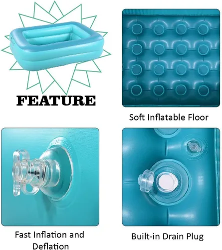 Miniatura 5 de HIWENA Piscina para niños, 45 x 35 x 14 pulgadas, piscina inflable verde para niños con válvula rápida, parche de reparación y tapón de drenaje
