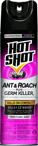Hot Shot HG-14460 - Asesino de hormigas y cucarachas con aerosol asesino de gérmenes, aroma floral fresco, 17.5 onzas
