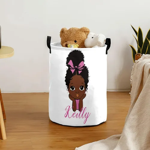Miniatura 5 de Cesta de lavandería personalizada con nombres de niñas africanas, plegable, duradera, organizador de juguetes, decoración de dormitorio, para niños