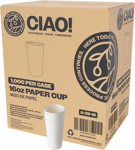 Miniatura 16 de CIAO! Vaso caliente de papel blanco de 20 onzas, desechable, 3.543 in de diámetro, 600
