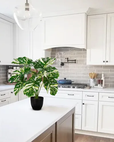 Miniatura 7 de Hollyone Planta artificial Monstera Deliciosa de 17 pulgadas en maceta negra, planta tropical falsa de queso suizo en maceta para interiores