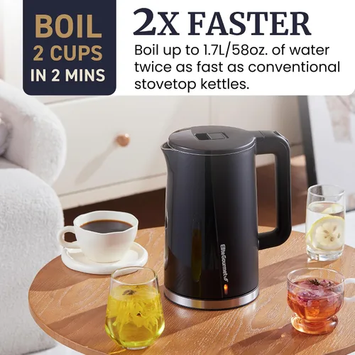 Miniatura 4 de Elite Gourmet Hervidor Eléctrico de 1.7L con Toque Frío de 1500W, Hervido Rápido, Completamente de Acero Inoxidable con Tapa y Interior Libre