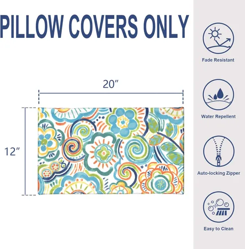 Miniatura 920 de Juego de 2 almohadas para exteriores de 16 x 16 pulgadas, repelentes al agua con interiores, para muebles de patio, hogar, jardín, geometría bohemia