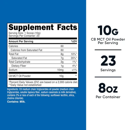 Miniatura 2 de Nutricost Polvo de aceite C8 MCT 23 porciones (8oz) - 95% C8 MCT aceite en polvo