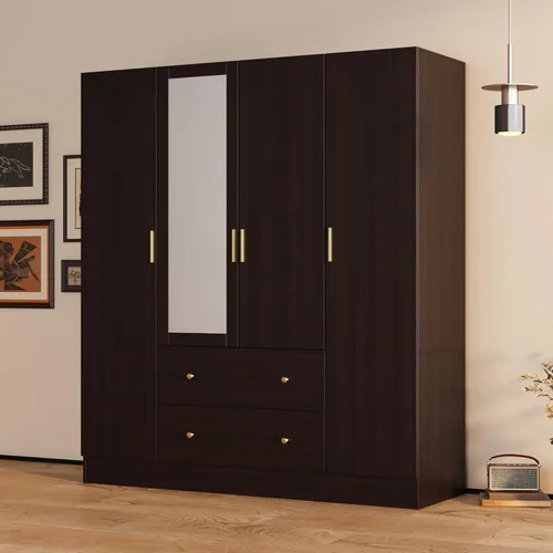 AGOTENI Armario grande para dormitorio con 1 espejo y 2 cajones, armario de 70.9 pulgadas de alto con puertas y estantes, barra para colgar, color