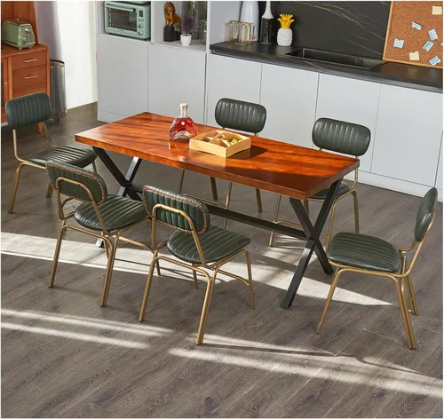 Miniatura 11 de Juego de 2 sillas de comedor modernas de mediados de siglo, sillas retro con asiento tapizado de piel sintética y respaldo de madera maciza y patas