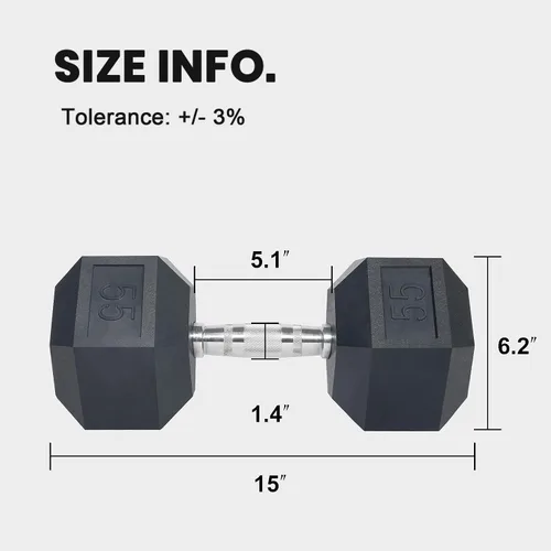 Miniatura 5 de LIONSCOOL - Mancuernas hexagonales de goma con mango de metal para entrenamiento de fuerza y resistencia, desarrollo de musculatura y entrenamiento