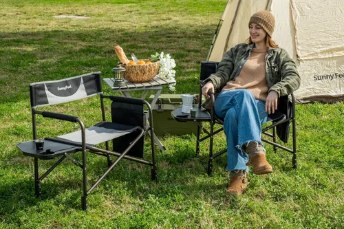 Miniatura 4 de SUNNYFEEL Silla de directores de campamento de gran tamaño, paquete de 2, sillas plegables portátiles para adultos resistentes con mesa auxiliar