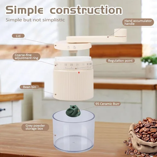 Miniatura 5 de Molinillo de café manual con 95 rebabas cónicas de cerámica, 35 ajustes de molienda ajustables, molinillo de café portátil para expreso, verter