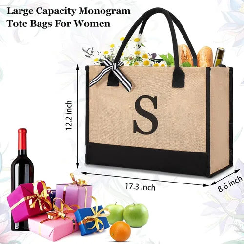 Miniatura 74 de Initial Canvas Tote Bag Birthdays Gift for Women Mom Teacher Friend Bridesmaid,Custom for Wedding Beach Holidays