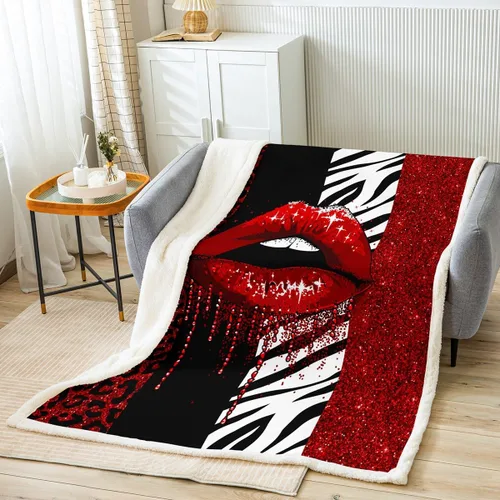 Miniatura 9 de Manfei Manta con estampado de labios rosas y cebra para sofá, manta de cama con estampado animal para niños y niñas, decoración de habitación