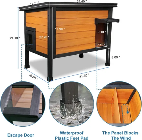 Miniatura 7 de FunXplore Casa para Gatos Exterior Aislada Refugio para Gatos Ferales Resistente a la Intemperie para Invierno con Puerta de Escape de Espuma