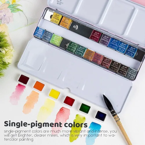 Miniatura 4 de Paul Rubens Juego de pintura de acuarela grado artista, 24 colores vivos con caja de metal portátil para artistas, principiantes, aficionados