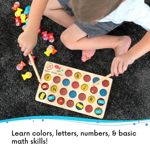 Miniatura 2 de Juguete magnético de pesca del alfabeto – letras, números y 2 cañas de pesca – Juguetes de aprendizaje del alfabeto y matemáticas – Juego de pesca