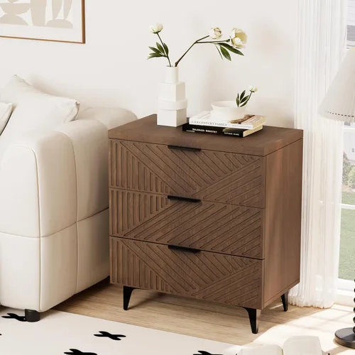 Miniatura 14 de Royal Windsor Mesita de noche acanalada con 3 cajones, mesa auxiliar lateral, armario de almacenamiento de acento, mesita de noche moderna