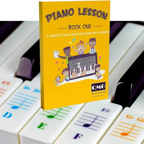 QMG Calcomanías de piano y teclado de color y notas de color completas para lección de música de piano y libro guía para niños y principiantes;