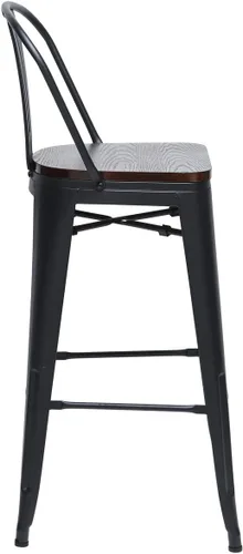 Miniatura 7 de HAOBO Home Taburetes de bar de 24 pulgadas de respaldo alto con asiento de madera [juego de 4] taburetes de bar de altura de mostrador, negro mate