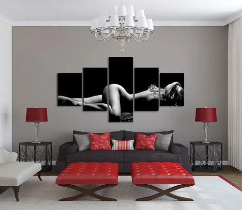 Miniatura 16 de Lienzo extra grande sexy chica desnuda durmiendo en la cama, arte de pared con marco de madera sexy para mujeres desnudas, obras de arte, arte