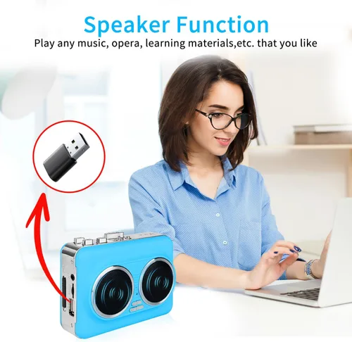 Miniatura 2 de Convertidor de casete portátil a USB, altavoz dual estéreo puro y reproductor de casete inverso automático, reproductor de cinta de casete