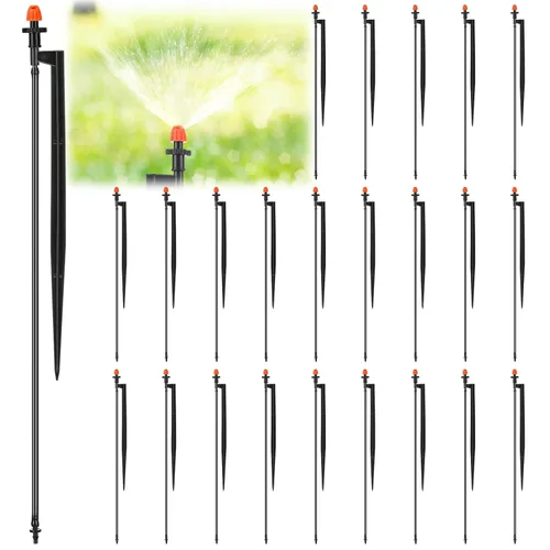 Geelin 25 cabezales de riego de 90 grados con micro emisores de pulverización de goteo de 12 pulgadas con tubo de riego de 1/4 pulgadas en estaca