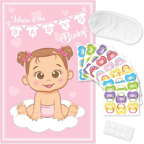 Miniatura 6 de Fiesta Hearty Pin el chupete en el bebé, juego de baby shower - Blue Boy 1 póster grande, 56 calcomanías coloridas de Binky, 1 cinta adhesiva