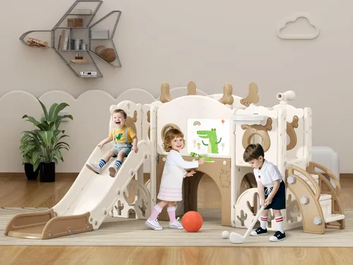 Miniatura 10 de XJD Juego de Tobogán 13 en 1 para Niños Pequeños, Tobogán para Niños de 1+ Años, Nueva Actualización con Set de Golf, Aro de Baloncesto, Pizarra