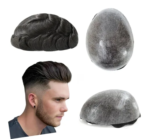 Miniatura 11 de HAIR NATURE Sistemas de reemplazo de cabello humano Toupee para hombre, 0.005 in, piel de polietileno inyectada, pelucas reales para hombres