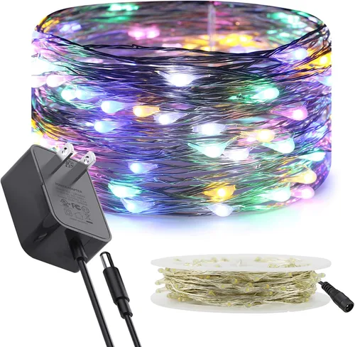 Miniatura 10 de RUICHEN Luces de Hadas de Alambre Plateado Enchufables de 33 Pies, Cadena de 100 Luces LED con Carrete, Azul Waterproof, Silver Coated Copper Wire