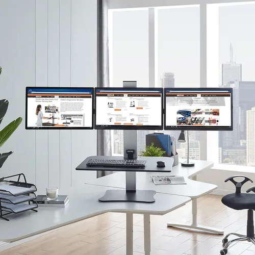 Miniatura 3 de Victor DC475 Convertidor de escritorio elevable eléctrico de triple monitor Escritorio sit-stand de tres monitores grandes Superficie de trabajo