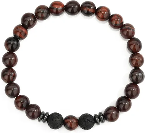 Miniatura 6 de MengPa - Pulseras de cuentas con cuentas de piedra volcánica mate y roca de lava, elástica, para hombre y mujer