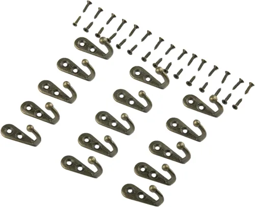 Miniatura 5 de Yansanido Paquete de 24 mini ganchos de metal con doble agujero de metal en tono bronce, gancho de puerta colgante con 48 tornillos