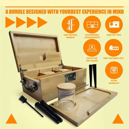 Miniatura 3 de Caja de Almacenamiento Grande de Bambú con Cerradura de Combinación y Accesorios - Juego Organizador de Caja de Almacenamiento Premium con Asa