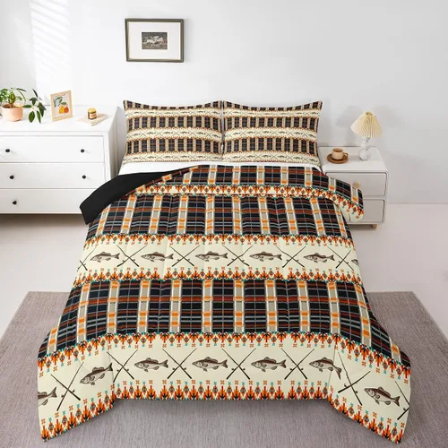 Miniatura 19 de Erosebridal Juego de ropa de cama de pesca tamaño individual, juego de edredón de peces coloridos para niños, adolescentes, hombres, pescadores