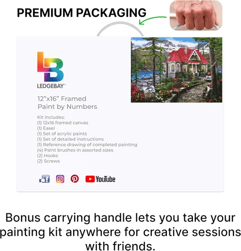 Miniatura 8 de Ledgebay Kit de pintura por números para adultos, lienzo enmarcado para principiantes a avanzados, kit de pintura por números, incluye juego de Casa